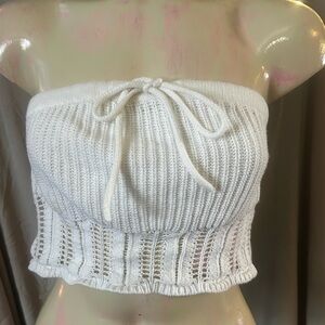 Elegant White Knit Strapless Tube Top